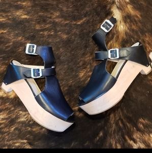 3.1 Phillip Lim Constantine Black Leather Platform Wedge 38/8